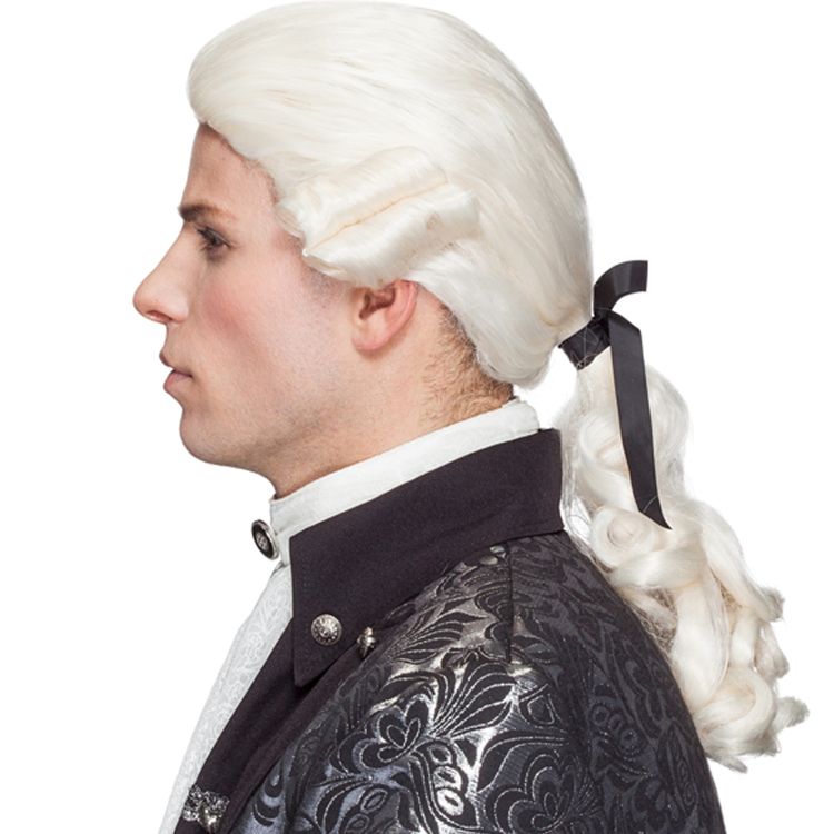 Barock Perücke mit Zopf creme-weiß für Herren Barock Perücke mit Zopf creme-weiß für Herren von Vorne