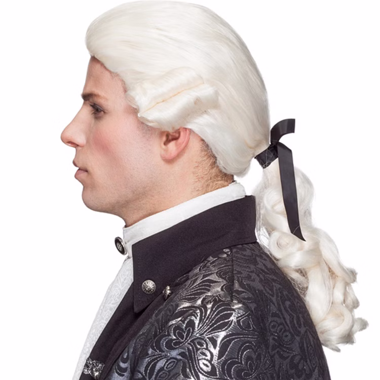 Barock Perücke mit Zopf creme-weiß für Herren Onesize Rokoko Kostüm-Zubehör Fasching Karneval Mottoparty Barock Perücke mit Zopf creme-weiß für Herren von der Seite