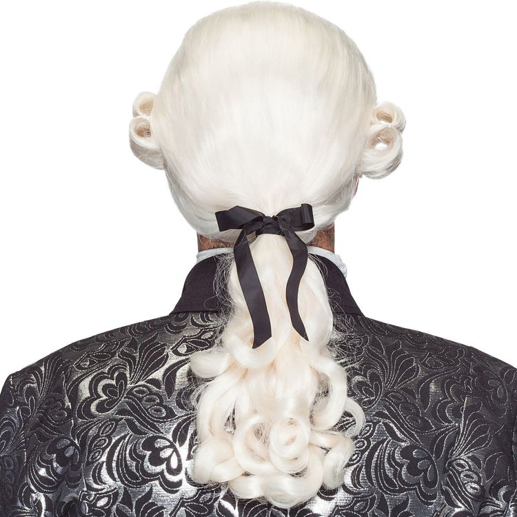 Barock Perücke mit Zopf creme-weiß für Herren Barock Perücke mit Zopf creme-weiß für Herren von Vorne