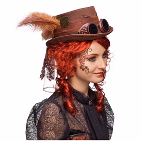 Steampunk Zylinder mit Brille braun Victorian 19. Jh. Fasching Hut mit Spitze