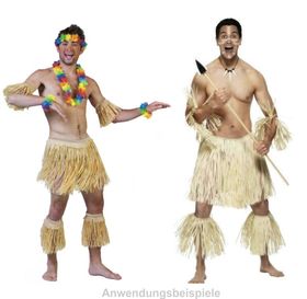 Bastrock Zulu Kostüm-Set Hawaii naturfarben 5-tlg. für Erwachsene Südsee-Kostüm Fasching Karneval Mottoparty