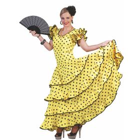 Flamenco Kostüm Lucia für Damen Gr. 32-38 Kleid schwarz-gelb Tango-Kleid SALE Fasching Karneval Mottoparty