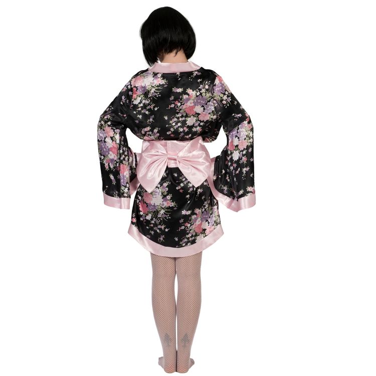 Japanerin Kostüm Geisha Kiwi für Damen Gr. 40-42 schwarz/rosa Kimono SALE Fasching Karneval Mottoparty