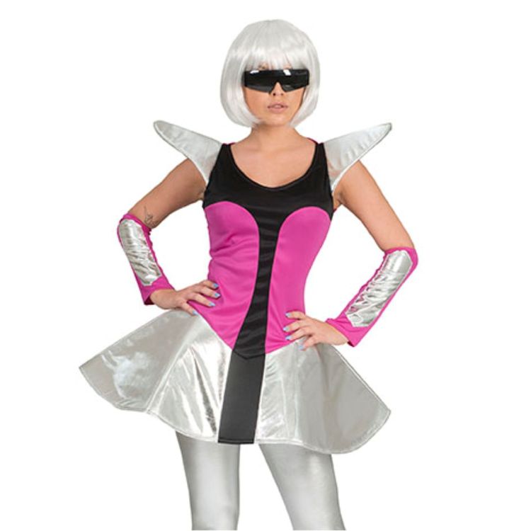 Space Travel Kostüm für Damen Gr. 36- 46 Kleid silber Weltraum Fasching Karneval Mottoparty