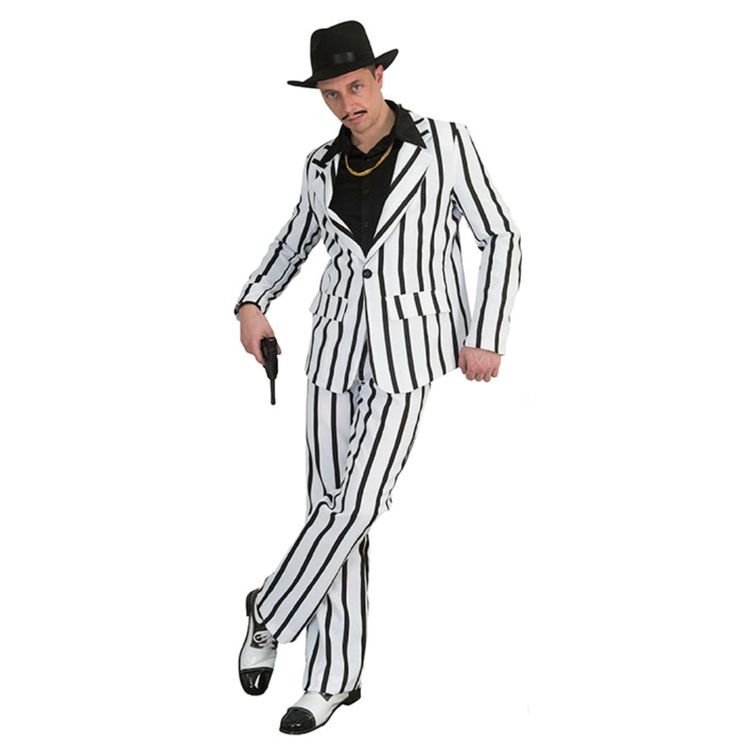 Mafia Kostüm Boss Petro für Herren Mafia Kostüm Boss Petro für Herren Gr. 48-58 Nadelstreifen-Anzug schwarz-weiß-gestreift  Gangster SALE Fasching Karneval Mottoparty