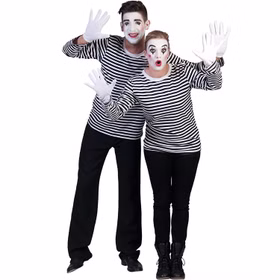 Pantomime Kostüm Langarm-T-Shirt schwarz-weiß für Erwachsene Gr. S- XXL Gondolier Verbrecher Bankräuber Fasching Karneval Mottoparty Kostüm-Zubehör Kostüm-Basic