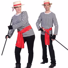 Pantomime Kostüm Langarm-T-Shirt schwarz-weiß für Erwachsene Gr. S- XXL Gondolier Verbrecher Bankräuber Fasching Karneval Mottoparty Kostüm-Zubehör Kostüm-Basic