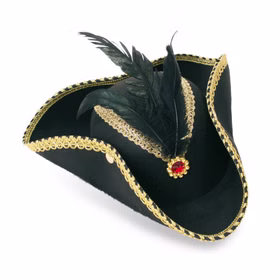 Piratenhut schwarz mit Federn Dreispitz KW 58 cm für Damen Kostüm-Zubehör Pirat Seeräuber Hut Kopfbedeckung Fasching Karneval Mottoparty