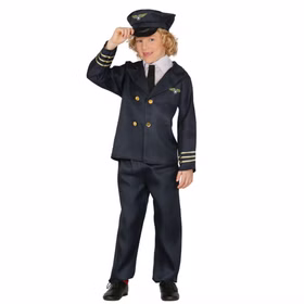 Pilot Kostüm Julian für Kinder 5-12 Jahre Uniform blau Fasching Karneval Mottoparty Kinderfasching Flieger Berufe