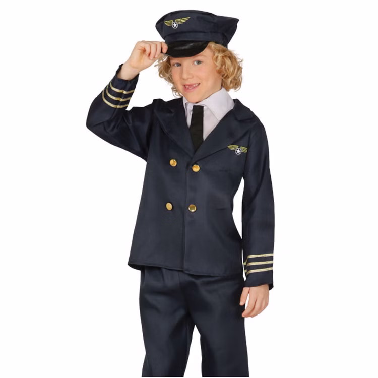 Pilot Kostüm Julian für Kinder 5-12 Jahre Uniform blau Fasching Karneval Mottoparty Kinderfasching Flieger Berufe Pilot Kostüm Julian für Kinder 5-12 Jahre Uniform blau Fasching Karneval Mottoparty Kinderfasching Flieger Berufe