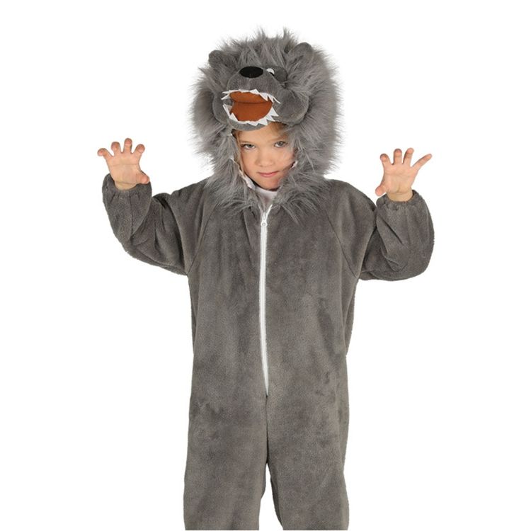Wolf Kostüm kleiner Wolf für Kinder 3-6 Jahre grau Tier Märchen Tierkostüm Böser Wolf Fasching Karneval Mottoparty Halloween