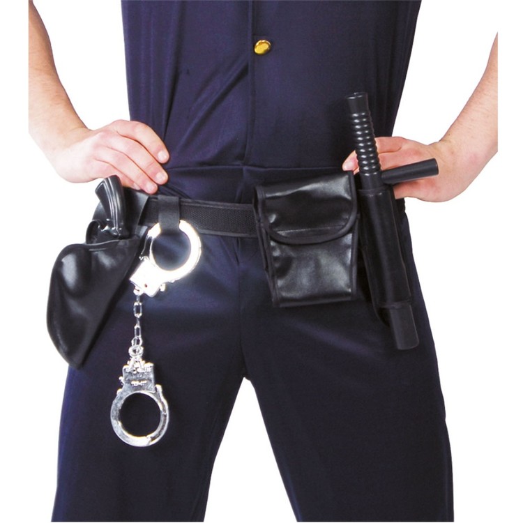 Polizei-Gürtel mit Waffentasche schwarz Holster Polizist Uniformgürtel