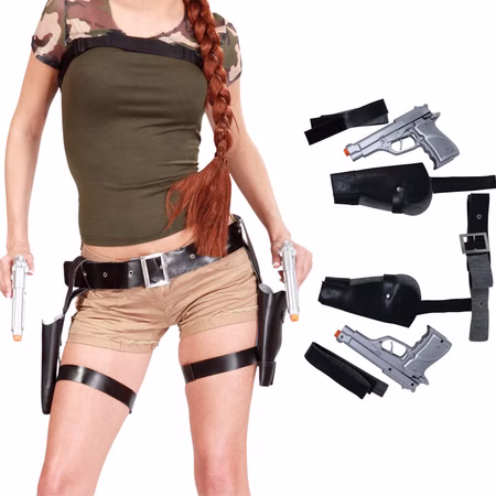 Doppel-Holster inkl. Spielzeug-Waffen aus Kunstleder Polizei-Gürtel für Damen