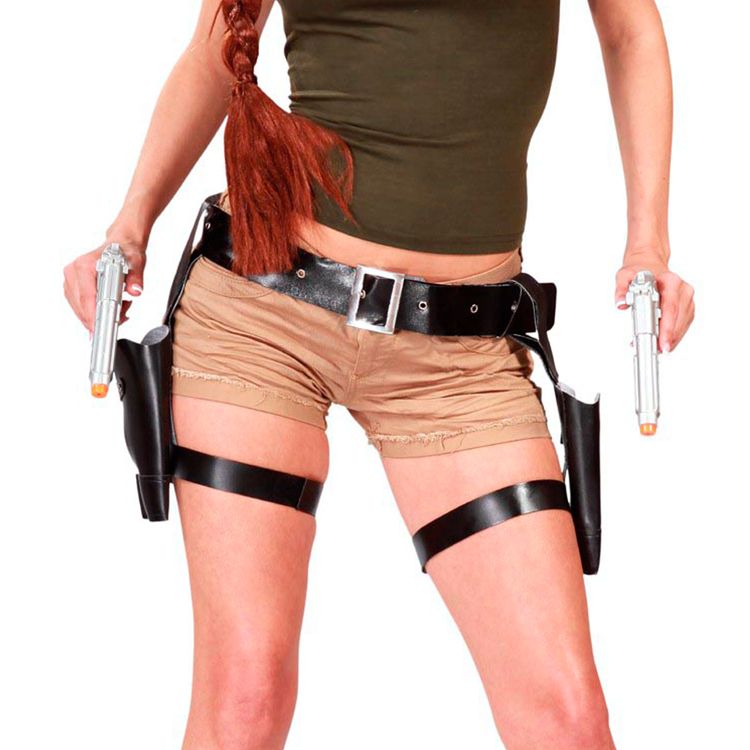 Doppel-Holster inkl. Spielzeug-Waffen aus Kunstleder Polizei-Gürtel für Damen