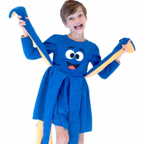 Octopus Kostüm Krake für Kinder Gr. 116-128 blau Unisex für Mädchen und Jungen Tier Tierkostüm Meerestier Fasching Karneval Mottoparty Kindergeburtstag Octopus Kostüm Krake blau für Kinder mit hochgehaltenen Tentakeln rechts und links von Vorne