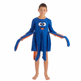 Octopus Kostüm Krake für Kinder Gr. 116-128 blau Unisex für Mädchen und Jungen Tier Tierkostüm Meerestier Fasching Karneval Mottoparty Kindergeburtstag Octopus Kostüm Krake blau für Kinder mit Tentakeln in der rechten und linken Hand gehalten von Vorne