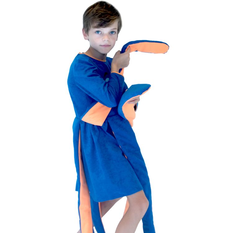 Octopus Kostüm Krake blau für Kinder mit hochgehaltenen Tentakeln rechts und links von Vorne