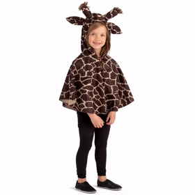 Giraffen Kostüm Lotti Tier-Cape Braun gefleckt für Kinder Gr. 110-128 Tier Tierkostüm SALE Fasching Karneval Mottoparty Kinderfasching Kind trägt Giraffen-Cape mit Kapuze und Ohren, Vorderansicht des braun gemusterten Tierkostüms.
