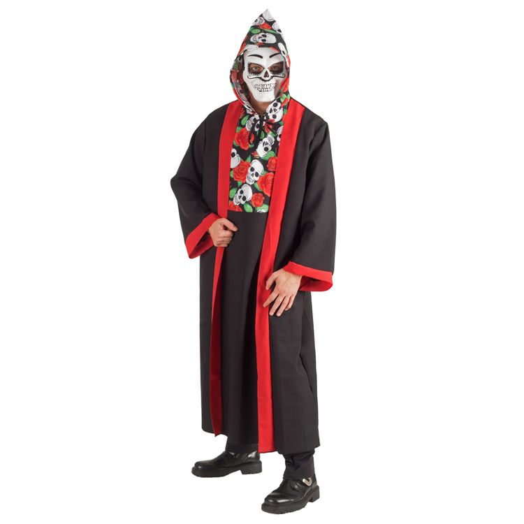 Totenkopf  Kostüm Halloween Skull Mantel für Herren Gr. L/XL Halloween schwarz SALE Fasching Karneval Mottoparty Tag der Toten