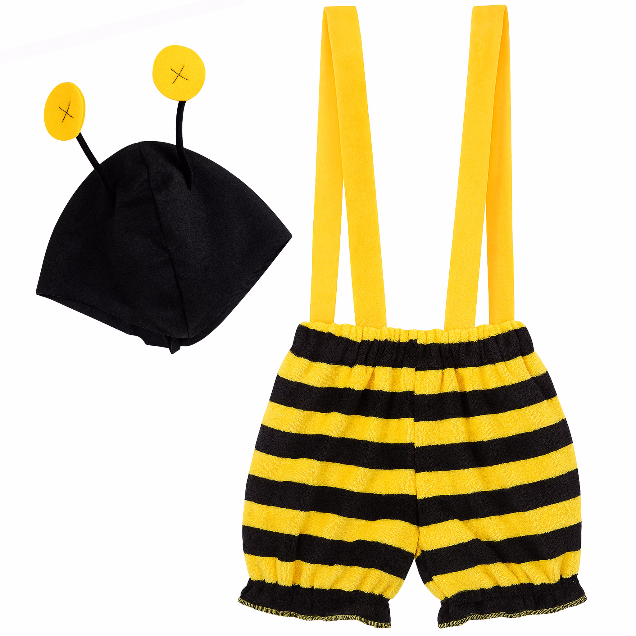 Bienen Kostüm Honigbiene für Damen S-XL gelb Tier Tierkostüm Fasching Karneval Mottoparty Hose zum Binden und Kopfbedeckung für Damen von Vorne