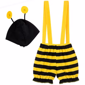 Bienen Kostüm Honigbiene Summi für Kinder Gr. 92-128 Biene Tierkostüm Fasching Karneval Mottoparty Kindergeburtstag Hose zum Binden und Kopfbedeckung für Kinder von Vorne