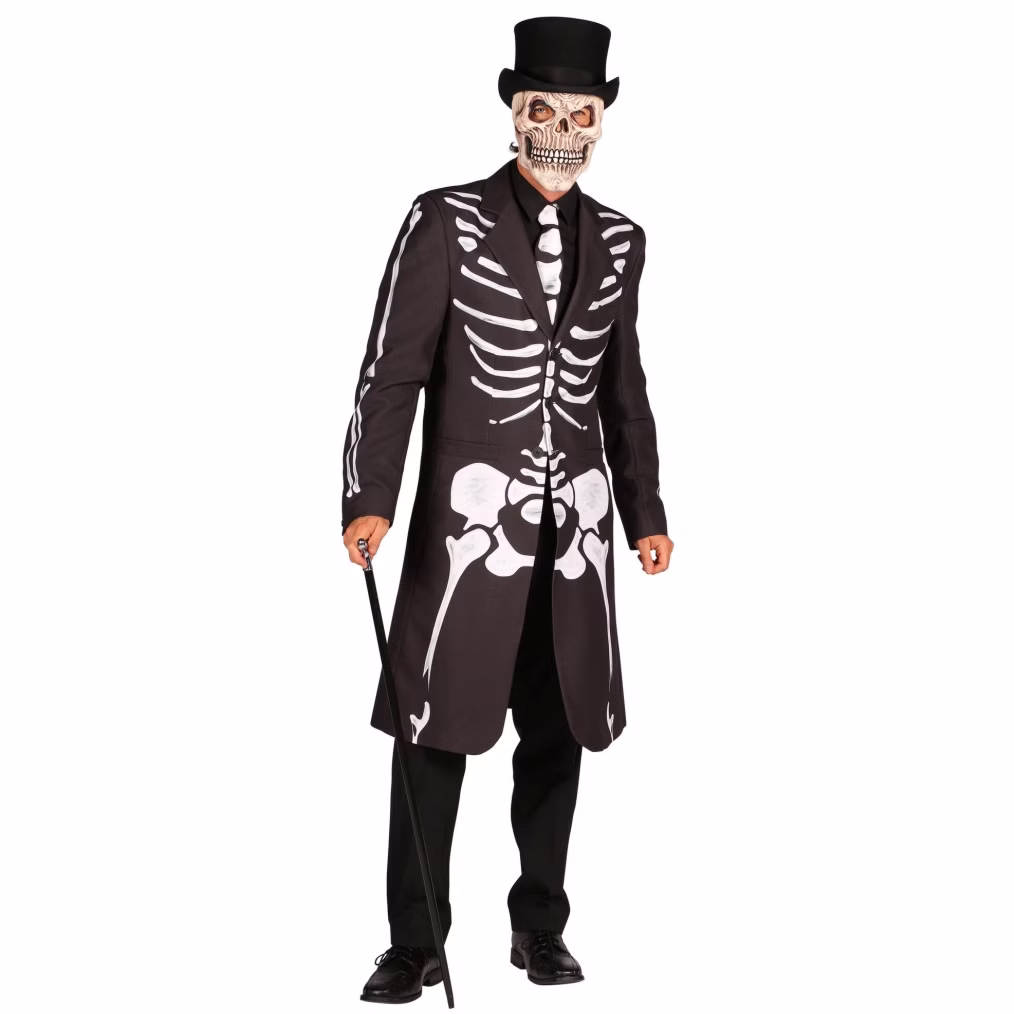 Skelett Kostüm Halloween Mantel Knochen Gehrock für Herren von Vorne