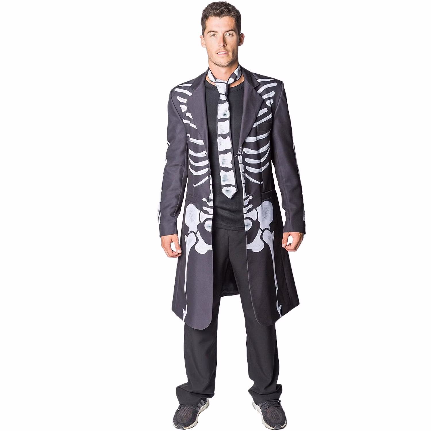 Skelett Kostüm Halloween Mantel Knochen Gehrock für Herren von Vorne mit offener Jacke