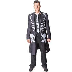 Skelett Kostüm Halloween Mantel Knochen Gehrock für Herren von Vorne mit offener Jacke