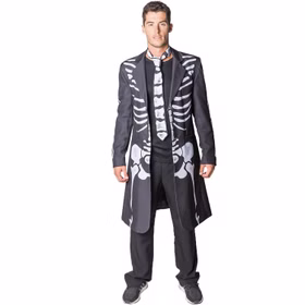 Skelett Kostüm Halloween Mantel Knochen Gehrock für Herren von Vorne mit offener Jacke
