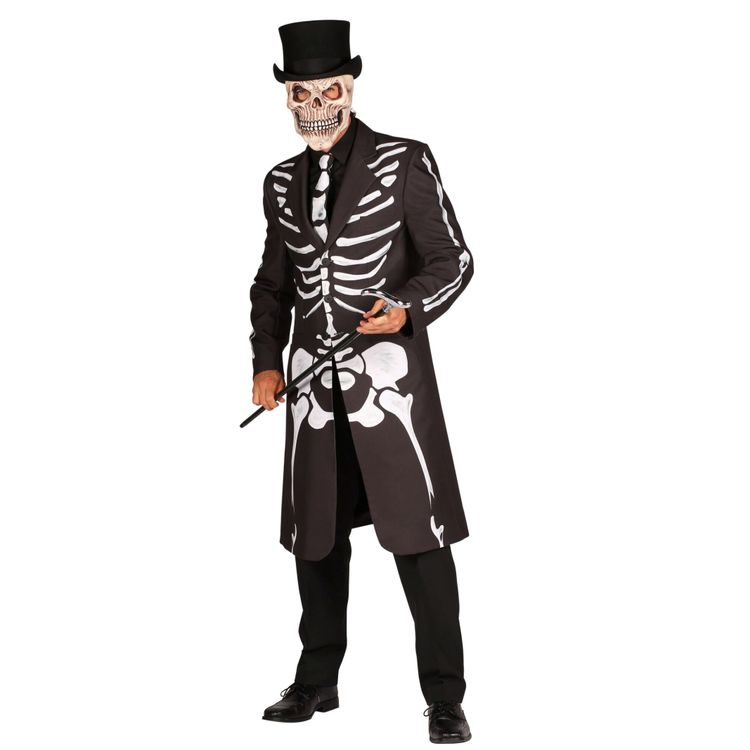 Skelett Kostüm Halloween Mantel Knochen Gehrock für Herren Skelett Kostüm Halloween Mantel Knochen Gehrock für Herren von Vorne mit offener Jacke