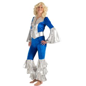 Dancing Queen Kostüm 70er Overall Blau Silber für Damen Gr. 36-46 SALE Fasching Karneval Mottoparty Musikerin 70s ABBA Paar- und Gruppenkostüm