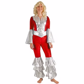 Dancing Queen Kostüm Musikerin Anni rot silber für Damen Gr. 36-46 Jumpsuit mit Gürtel Fasching Karneval Mottoparty Paar- und Gruppenkostüm Dancing Queen Kostüm Musikerin Anni rot silber für Damen Gr. 36-46 Jumpsuit mit Gürtel Fasching Karneval Mottoparty Paar- und Gruppenkostüm