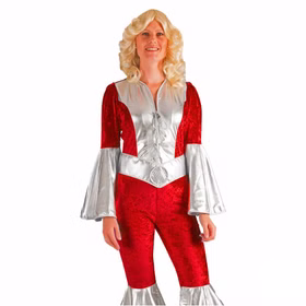 Dancing Queen Kostüm Musikerin Anni rot silber für Damen Gr. 36-46 Jumpsuit mit Gürtel Fasching Karneval Mottoparty Paar- und Gruppenkostüm Dancing Queen Kostüm Musikerin Anni rot silber für Damen Gr. 36-46 Jumpsuit mit Gürtel Fasching Karneval Mottoparty Paar- und Gruppenkostüm