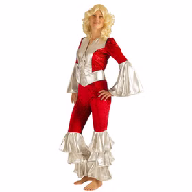 Dancing Queen Kostüm Musikerin Anni rot silber für Damen Gr. 36-46 Jumpsuit mit Gürtel Fasching Karneval Mottoparty Paar- und Gruppenkostüm Dancing Queen Kostüm Musikerin Anni rot silber für Damen Gr. 36-46 Jumpsuit mit Gürtel Fasching Karneval Mottoparty Paar- und Gruppenkostüm