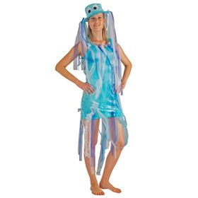 Blaue Qualle Kostüm Kleid mit Hut für Damen Gr. 36-44 Kleid blau Fasching Karneval Mottoparty