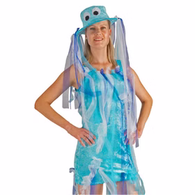 Blaue Qualle Kostüm Kleid mit Hut für Damen Gr. 36-44 Kleid blau Fasching Karneval Mottoparty