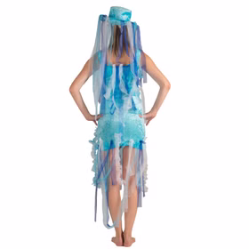 Blaue Qualle Kostüm Kleid mit Hut für Damen Gr. 36-44 Kleid blau Fasching Karneval Mottoparty