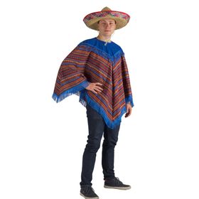 Mexikaner Poncho Sergio für Erwachsene 85 cm blau Fasching Karneval Mottoparty Unisex für Damen und Herren Kostüm-Zubehör