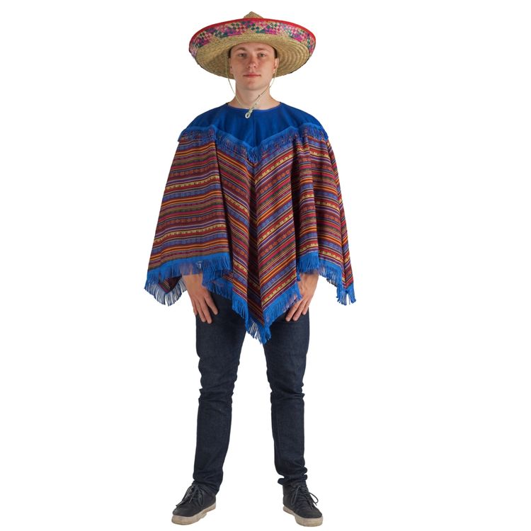 Mexikaner Poncho Sergio für Erwachsene 85 cm blau Fasching Karneval Mottoparty Unisex für Damen und Herren Kostüm-Zubehör