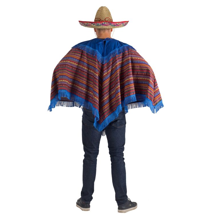 Mexikaner Poncho Sergio für Erwachsene 85 cm blau Fasching Karneval Mottoparty Unisex für Damen und Herren Kostüm-Zubehör