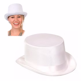 Zylinder weiß Hut Satin-Stoff Damen Herren Showhut Fasching Revue Zylinder weiß Hut Satin-Stoff Damen Herren Showhut Fasching Revue