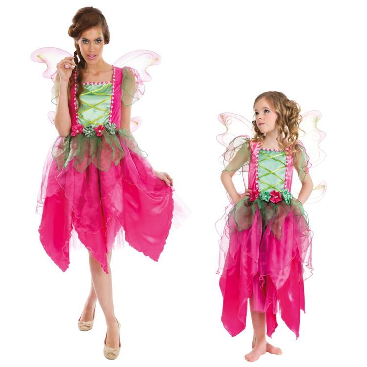 Blumenfee Kostüm Elfe pink mit Flügel für Kinder Gr. 104-152 Fee Kleid mit Flügeln Märchen Fairytale Fasching Karneval Mottoparty Kinderfasching Geburtstag