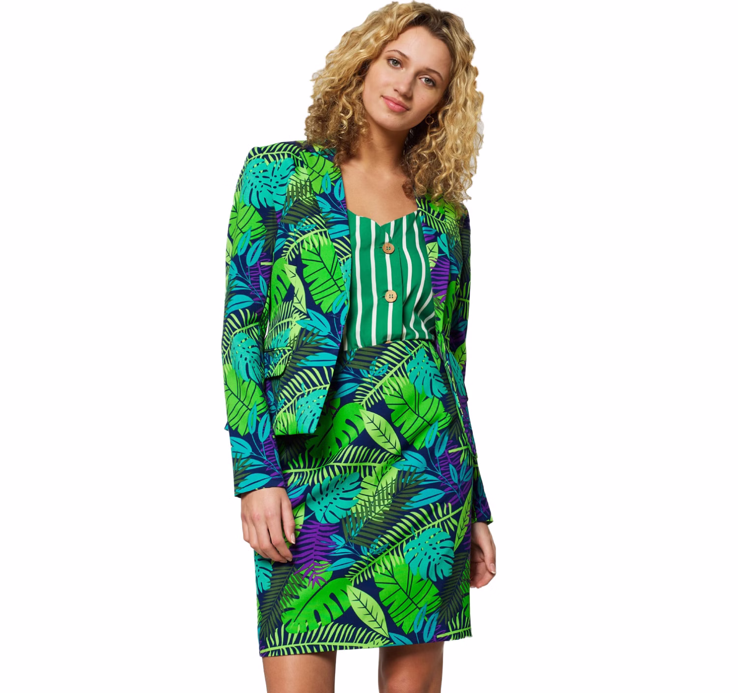 Opposuit Jungle Jane Blazer mit Rock für Damen Gr. 34-44 grün Dschungel Blätter Büro Mottoparty Fasching Karneval Paarkostüm Partnerlook