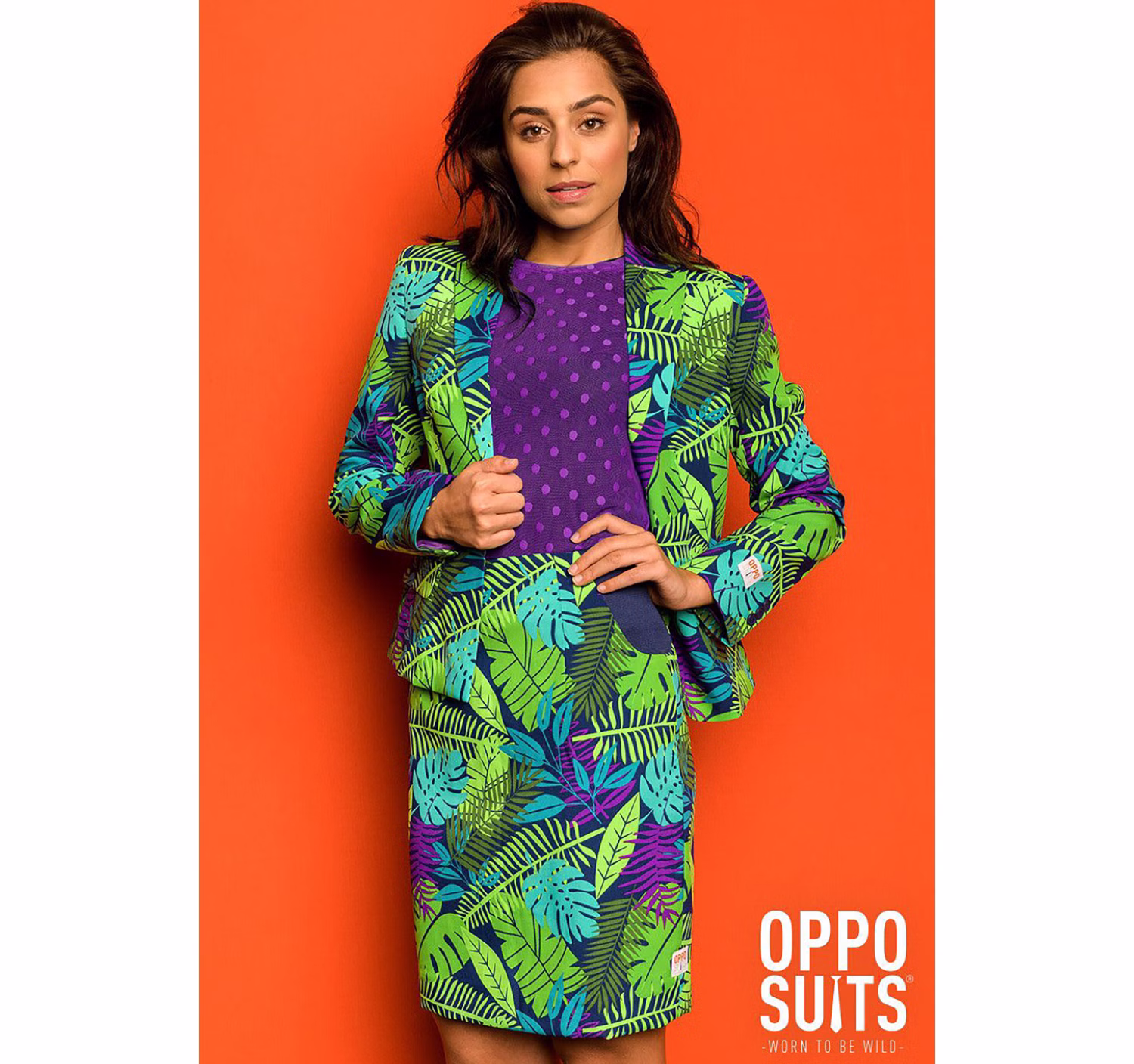 Opposuit Jungle Jane Blazer mit Rock für Damen Gr. 34-44 grün Dschungel Blätter Büro Mottoparty Fasching Karneval Paarkostüm Partnerlook