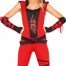 Ninja Assassin Kostüm rot für Damen Gr. L SALE Fasching Karneval Mottoparty