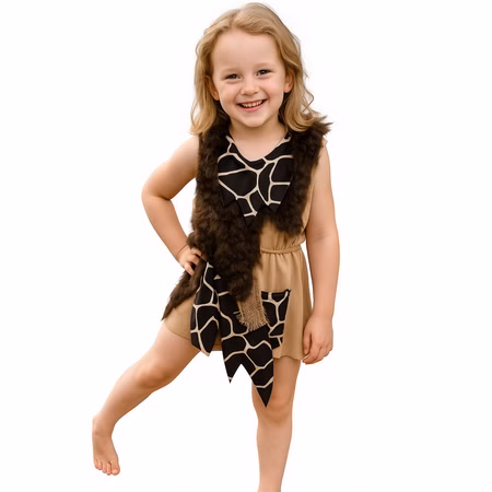 Steinzeit Kostüm Lucy für Kinder Gr. 104-128 Kleid braun Urmensch SALE Fasching Karneval Mottoparty Steinzeit Kostüm Lucy für Kinder von Vorn