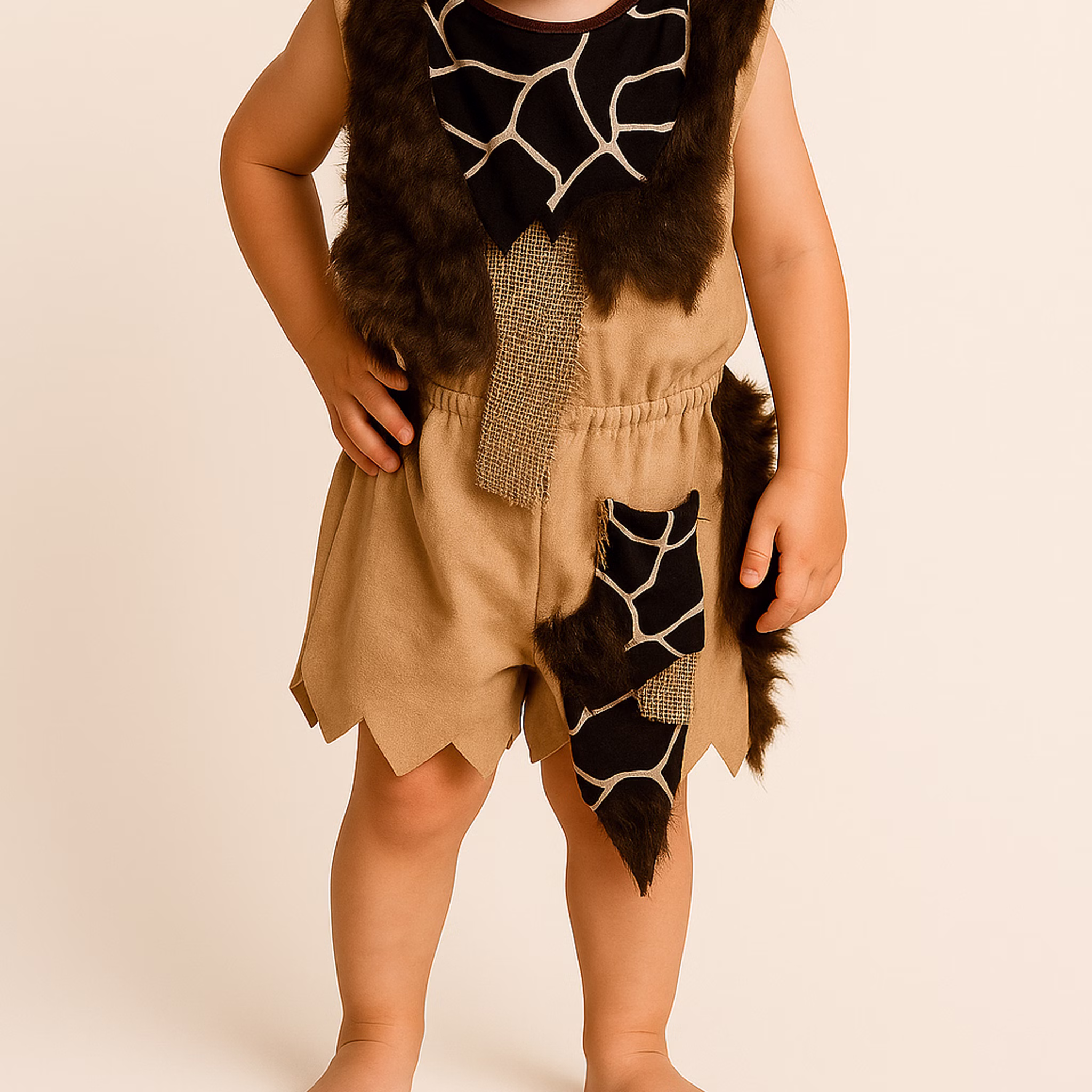 Steinzeit Kostüm Neandertaler Keule für Kinder Gr. 104-128 braun Urmensch SALE Fasching Karneval Mottoparty Kinderfasching Detailaufnahme Steinzeit Kostüm für Kinder von Vorne