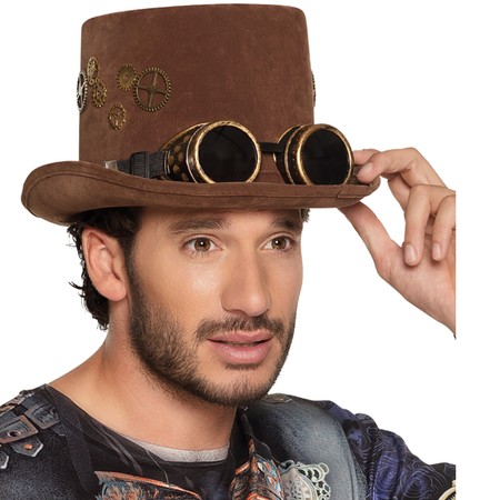 Steampunk Zylinder braun Claude mit Brille Hut für Herren