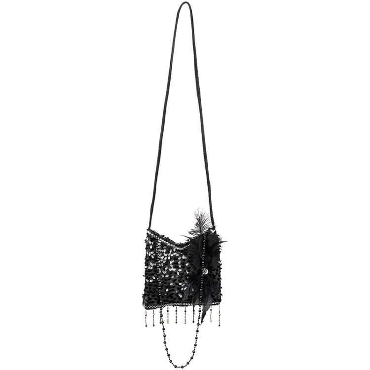 Charleston Handtasche schwarz 18 x 17 cm 20er Flapper-Tasche für Damen Charleston Handtasche schwarz 18 x 17 cm 20er Flapper-Tasche für Damen Accessoire für Wertsachen Fasching Karneval 20er Jahre Mottoparty