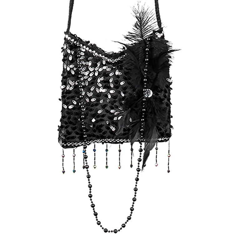 Charleston Handtasche schwarz 18 x 17 cm 20er Flapper-Tasche für Damen Charleston Handtasche schwarz 18 x 17 cm 20er Flapper-Tasche für Damen Accessoire für Wertsachen Fasching Karneval 20er Jahre Mottoparty